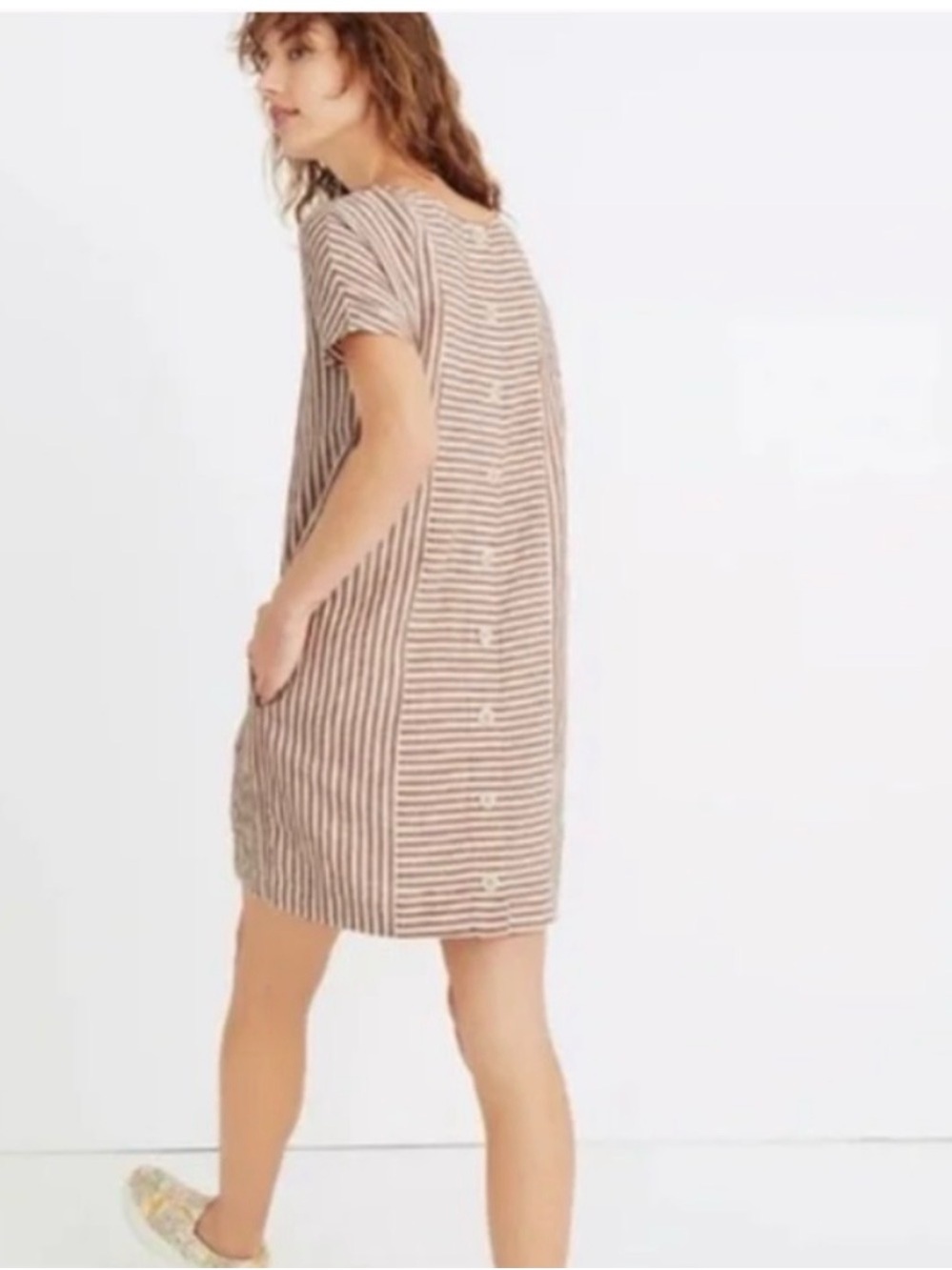 Madewell Striped linen Scoop Neck Women’s dress - Light Pink/White